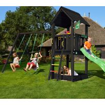 Leikkitornikokonaisuus Jungle Gym Club 2.1, 2-Swing Module 220, mustaksi petsattu, ilman liukumäkeä 