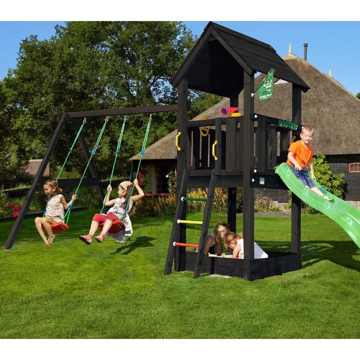 Leikkitornikokonaisuus Jungle Gym Club 2.1, mustaksi petsattu, 2-Swing Module 220, ilman liukumäkeä 