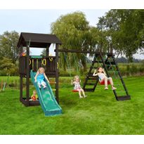 Leikkitornikokonaisuus Jungle Gym Casa 2.1, 2-Climb Module 220, mustaksi petsattu, tummanvihreä liukumäki