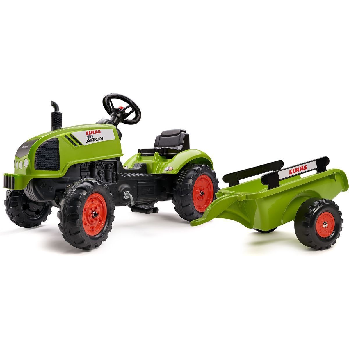 Leikkitraktori peräkärryllä Falk Claas, vihreä