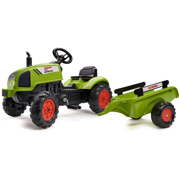Leikkitraktori peräkärryllä Falk Claas, vihreä