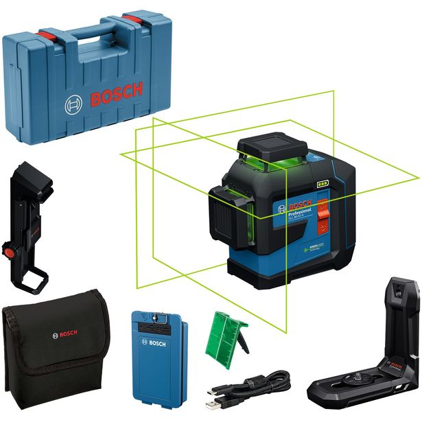 Linjalaser Bosch Professional GLL 80-33 G, 3.0Ah akulla + DK 20, laukku