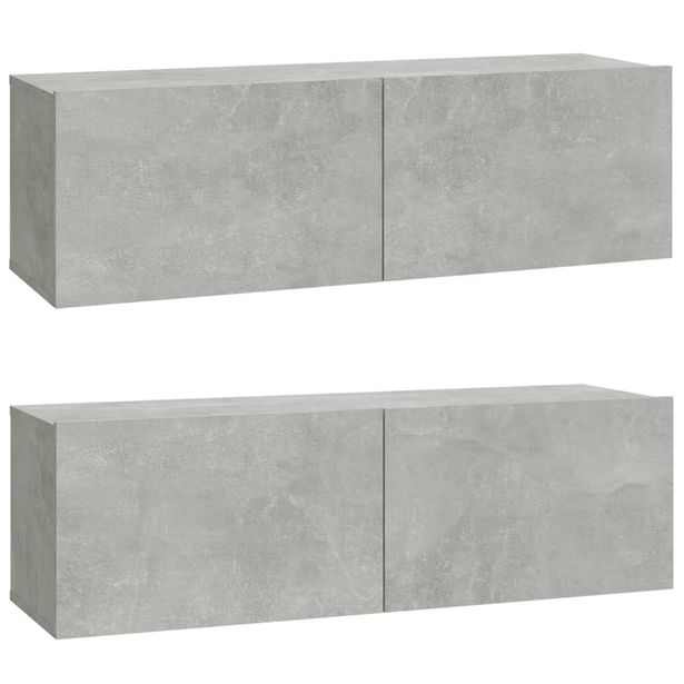 Olohuoneen seinäkaappisarja 2 kpl betoninharmaa 100x30x30 cm tekninen puu (04548)