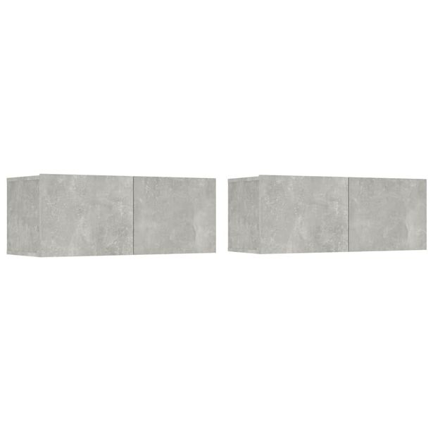 Olohuoneen seinäkaappisarja 2 kpl betoninharmaa 80x30x30 cm tekninen puu (04539)