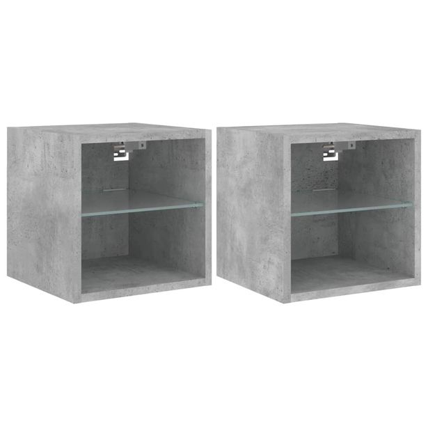 Olohuoneen seinäkaappisarja LED-valoilla 2 kpl betoninharmaa 30x28,5x30 cm (36980)