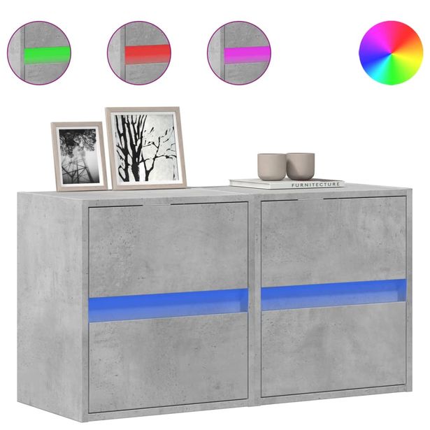 Olohuoneen seinäkaappisarja LED-valoilla 2 kpl betoninharmaa 41x31x45 cm (52278)
