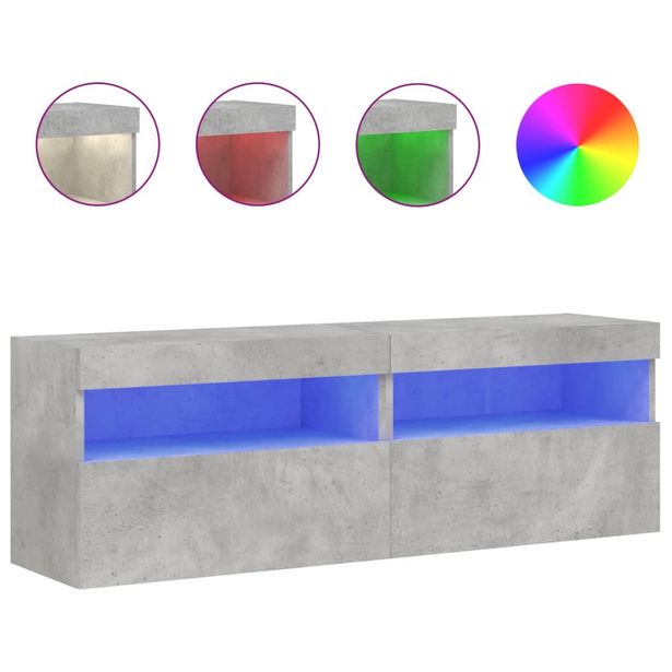 Olohuoneen seinäkaappisarja LED-valoilla 2 kpl betoninharmaa 60x30x40 cm (37190)