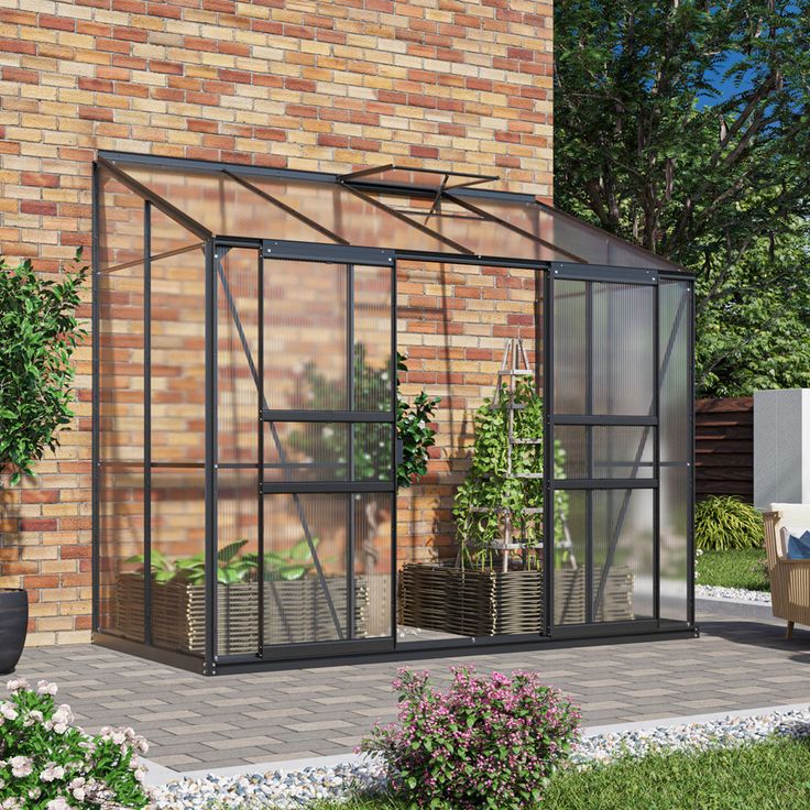 Seinäkasvihuone Vitavia Ida 3300, 3.3m2, polykarbonaatti, musta, sokkelilla