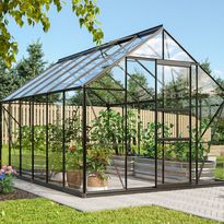 Kasvihuone Vitavia Merkur 9900, 9.9m², lasi, musta, sis. Sokkelin, Verkkokaupan poistotuote