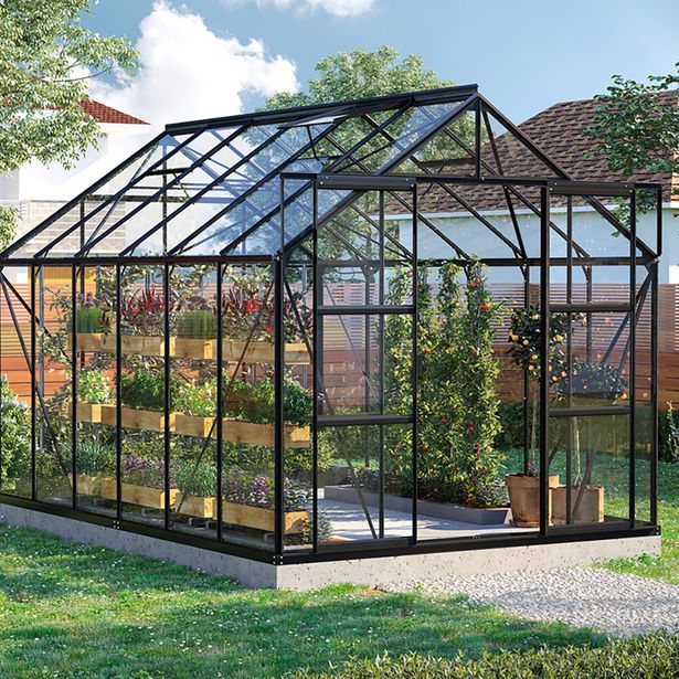 Kasvihuone Vitavia Uranus, lasi, musta, sokkelilla
