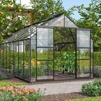 Kasvihuone Vitavia Mars, lasi, musta, sokkelilla, eri kokoja