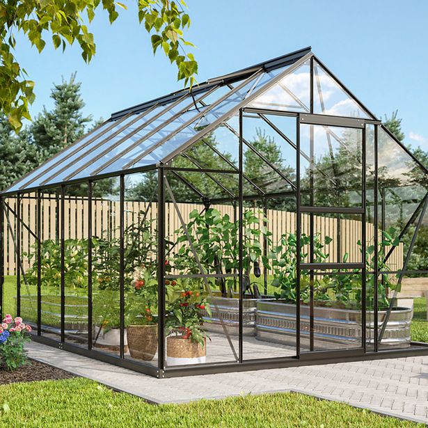 Kasvihuone Vitavia Merkur, lasi, musta, sokkelilla