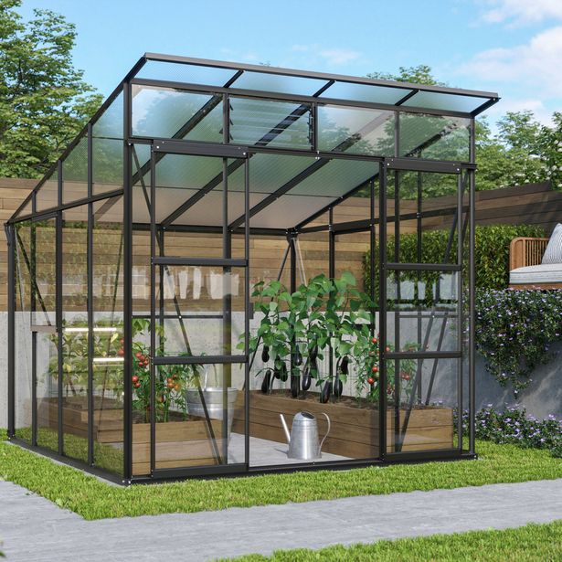Kasvihuone Vitavia Freya 7600, 7,6m2, lasi, musta, sokkelilla
