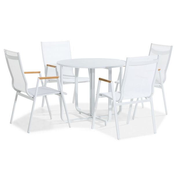 Parvekeryhmä Flippy, Ø90cm, 4 karmituolia, valkoinen (08552)