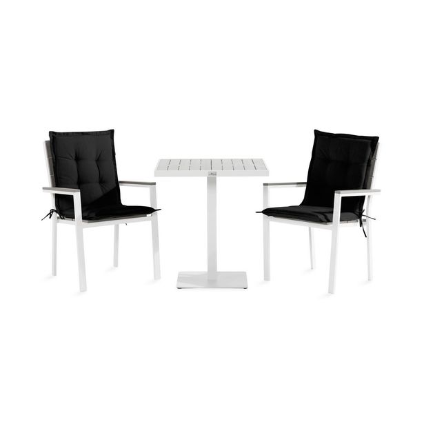 Parvekeryhmä Tunis, 70x70cm, 2 tuolia, pehmusteet, harmaa/valkoinen/musta (15518)