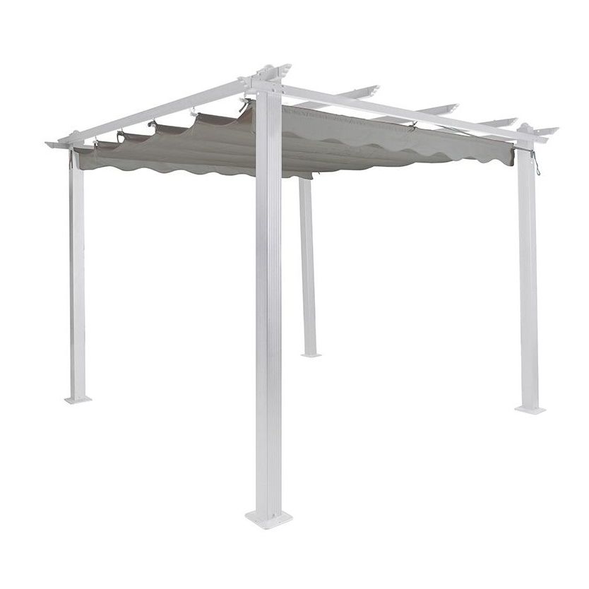 Pergola Landskap Skugga, valkoinen kehys, 3x3m, harmaa kangas