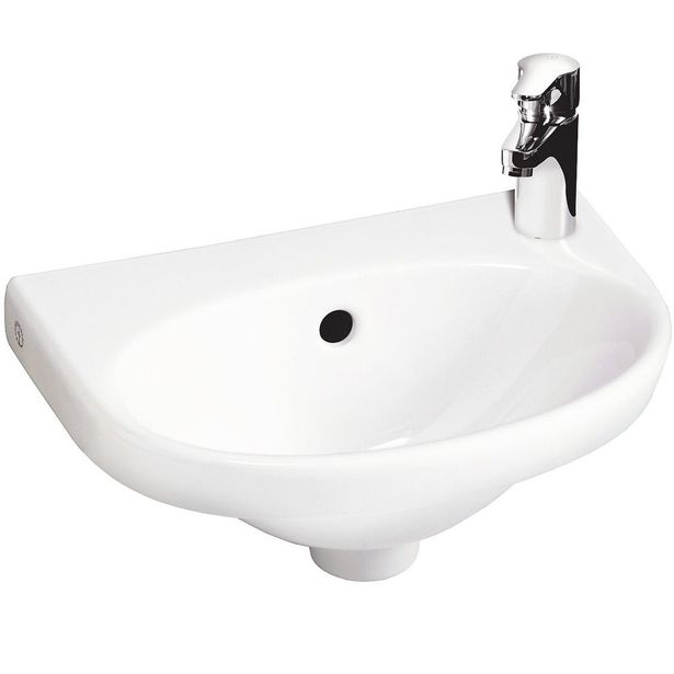 Pesuallas Gustavsberg Nautic, 40 cm, pulttikiinnitys, hananreikä oikealla, ylivuotoaukolla, CeramicPlus