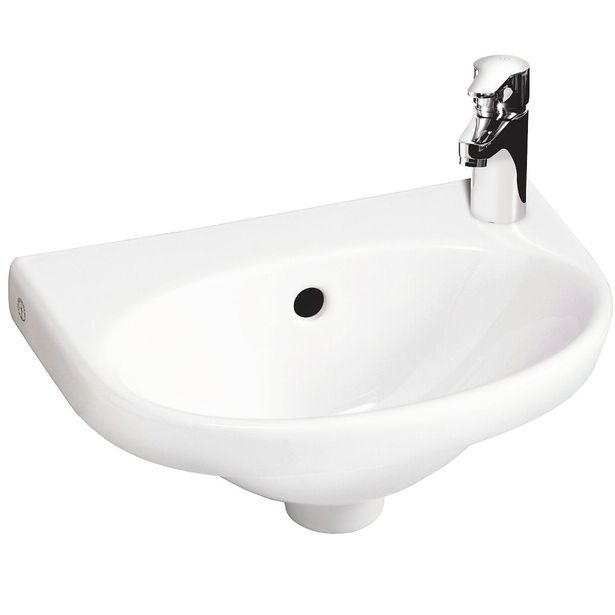 Pesuallas Gustavsberg Nautic, 40 cm, pulttikiinnitys, hananreikä vasemmalla, ylivuotoaukolla, CeramicPlus
