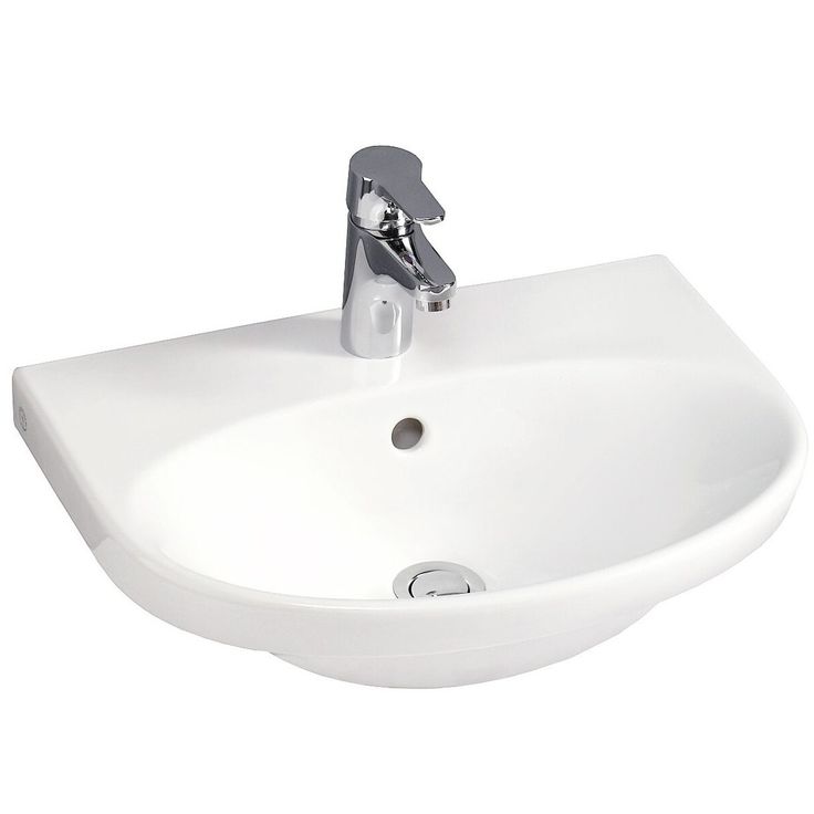Pesuallas Gustavsberg Nautic, 50 cm, pultti/kannatinkiinnitys, hananreikä keskellä, CeramicPlus