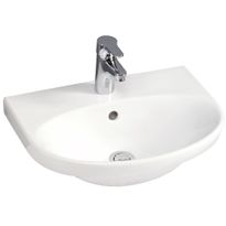 Pesuallas Gustavsberg Nautic, 50 cm, pultti/kannatinkiinnitys, ilman hananreikää, ylivuotoaukolla, CeramicPlus