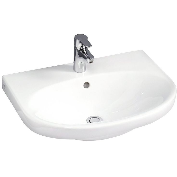 Pesuallas Gustavsberg Nautic, 56 cm, pultti/kannatinkiinnitys, hananreikä keskellä, CeramicPlus
