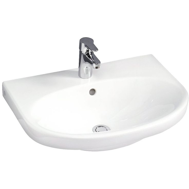 Pesuallas Gustavsberg Nautic, 56 cm, pultti/kannatinkiinnitys, hananreikä keskellä, ylivuotoaukolla, CeramicPlus