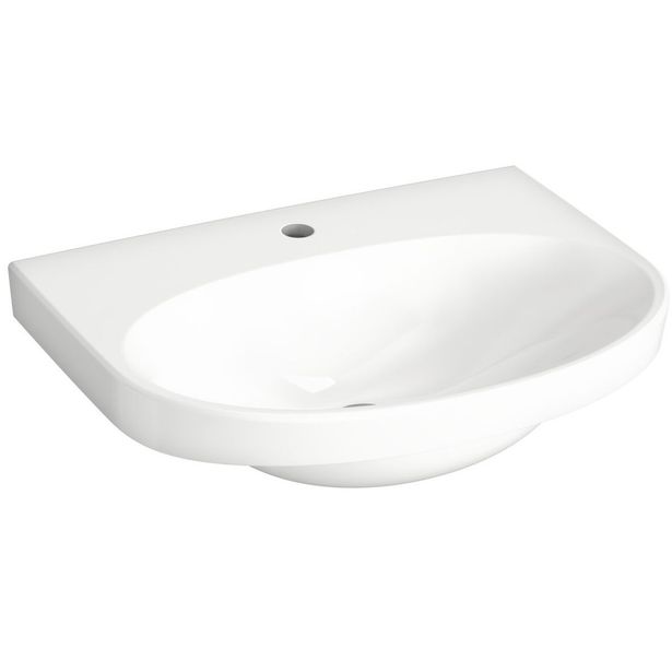 Pesuallas Gustavsberg Nautic, 60 cm, pultti/kannatinkiinnitys, hananreikä keskellä, CeramicPlus