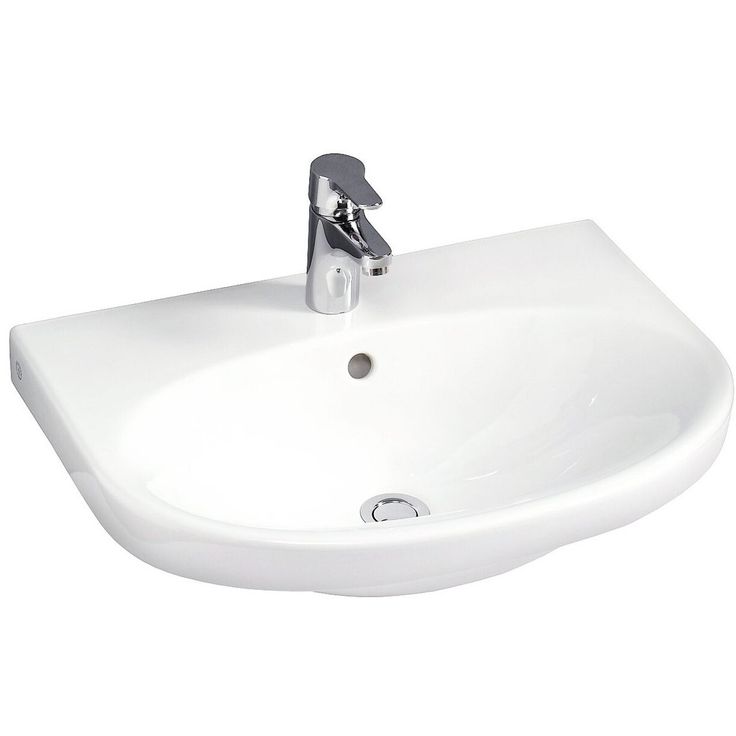 Pesuallas Gustavsberg Nautic, 60 cm, pultti/kannatinkiinnitys, hananreikä keskellä, ylivuotoaukolla, CeramicPlus