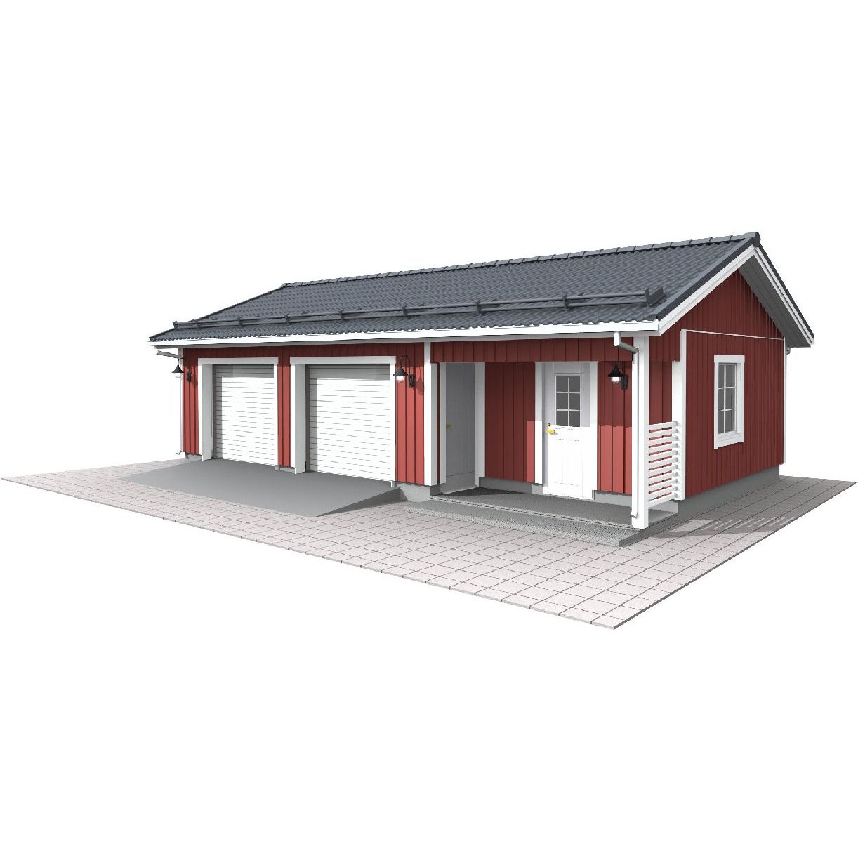 Autotalli Piharati A11 VL, lämpövalmius, vaakapanelointi, 55.5m²