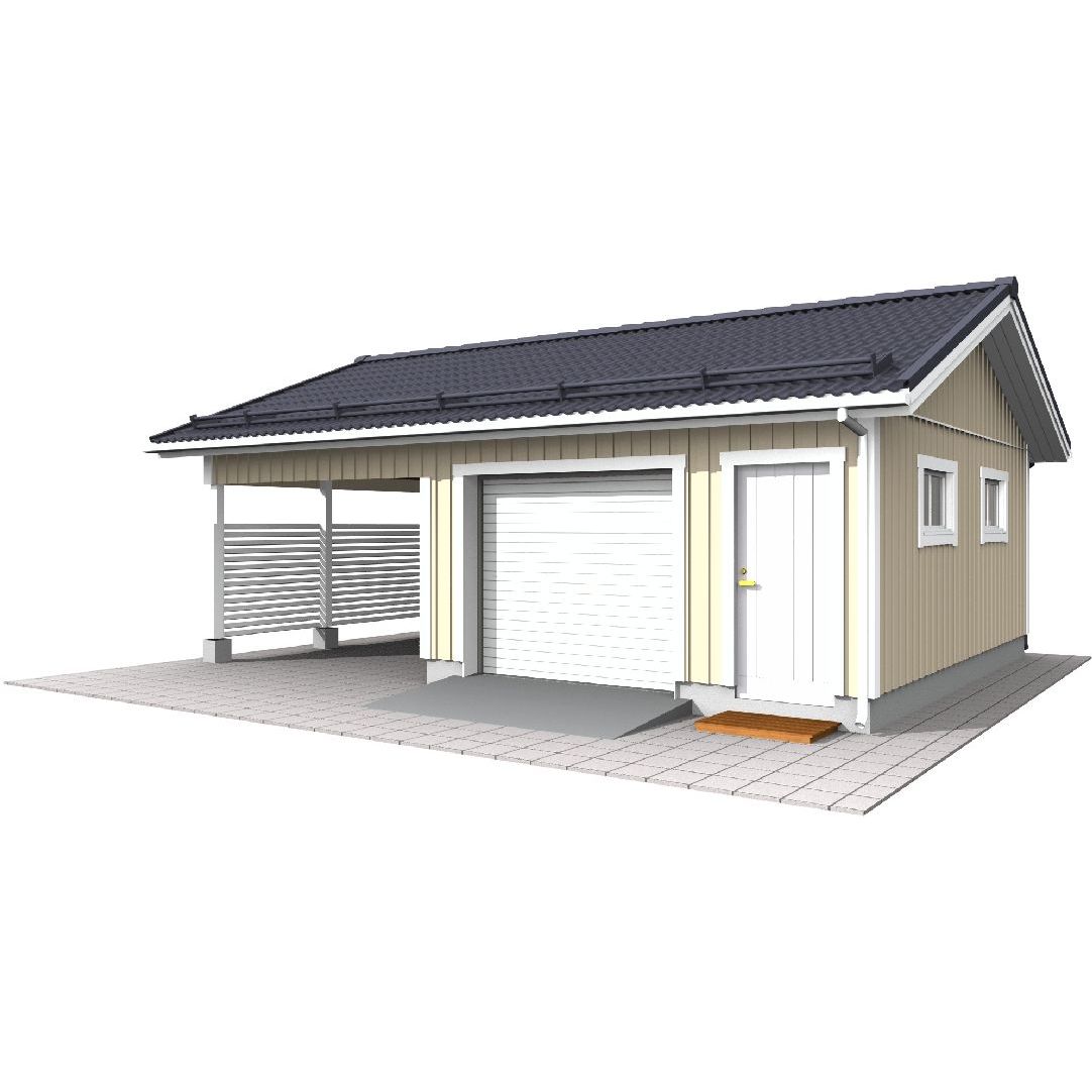 Autotalli ja -katos Piharati C1, kylmä runko, lomalaudoitus, 27m²