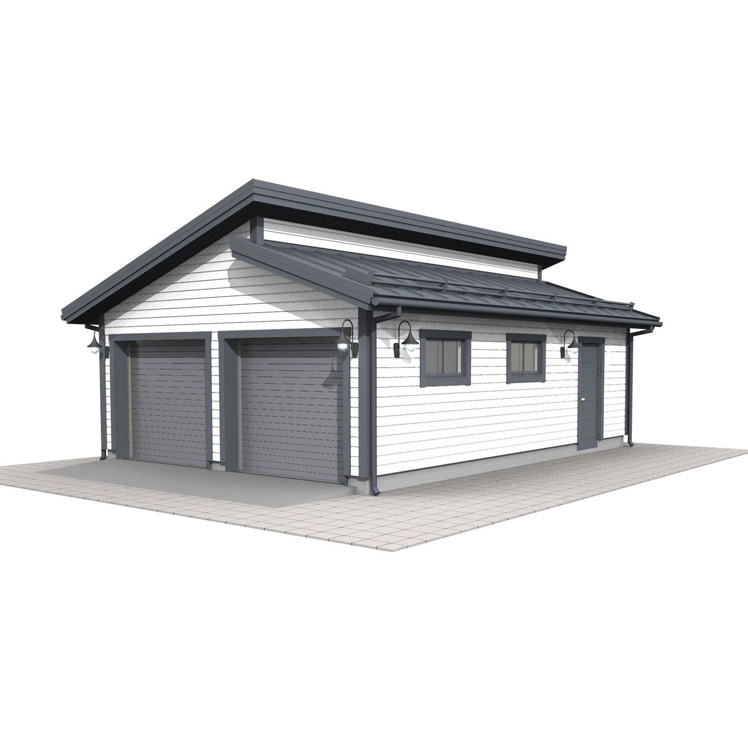 Autotalli Piharati D4 VL, lämpövalmius, vaakapanelointi, 45.4m²