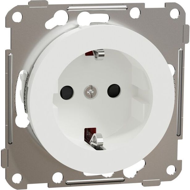 Pistorasia Schneider Electric ELKO One, 1-osainen, 16A, IP21, UKJ, uppoasennus, keskiölevyllä, jousiliitos,  valkoinen