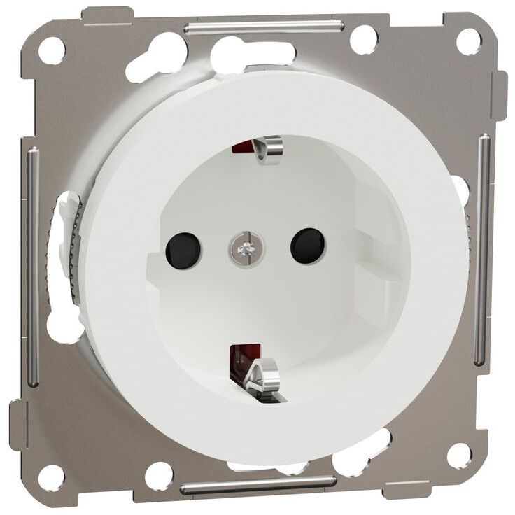 Pistorasia Schneider Electric ELKO One, 1-osainen, 16A, IP21, UKJ, uppoasennus, keskiölevyllä, jousiliitos,  valkoinen