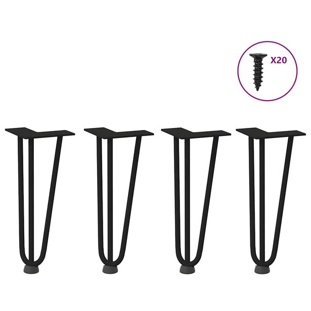 Pöydän jalat Hiusneula 4 kpl musta 30 cm kiinteä teräs (12436)