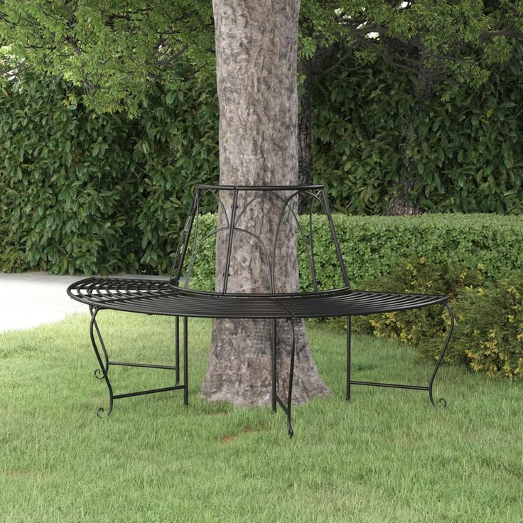 Puolipyöreä puunympäryspenkki Ø 159 cm musta teräs