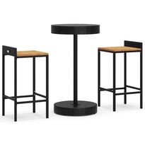 Puutarhan bistrosarja 3-osainen musta polyrottinki/täysi akasiapuu (87714)