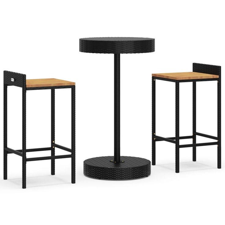 Puutarhan bistrosarja 3-osainen musta polyrottinki/täysi akasiapuu (87714)