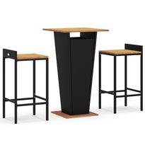 Puutarhan bistrosarja 3-osainen musta polyrottinki/täysi akasiapuu (87722)