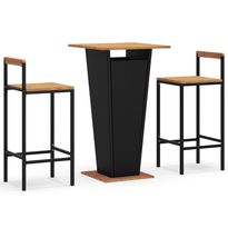 Puutarhan bistrosarja 3-osainen musta polyrottinki/täysi akasiapuu (87725)