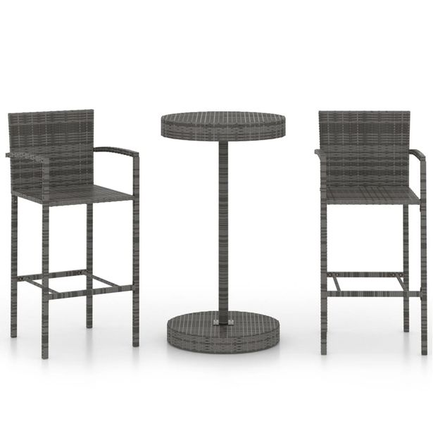 Puutarhan bistrosarja 3-osainen polyrottinki harmaa (64770)