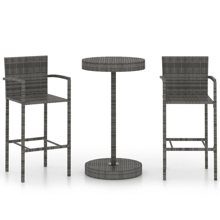 Puutarhan bistrosarja 3-osainen polyrottinki harmaa (64770)