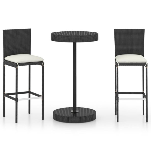 Puutarhan bistrosarja 3-osainen tyynyillä polyrottinki musta (64764)