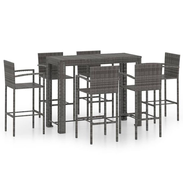 Puutarhan bistrosarja 7-osainen käsinojilla polyrottinki harmaa (64815)