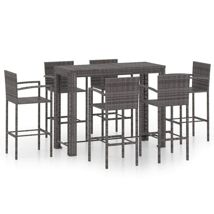 Puutarhan bistrosarja 7-osainen käsinojilla polyrottinki harmaa (64815)