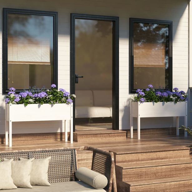 Puutarhan kukkalaatikot 2 kpl valkoinen 110x31x70cm, mänty