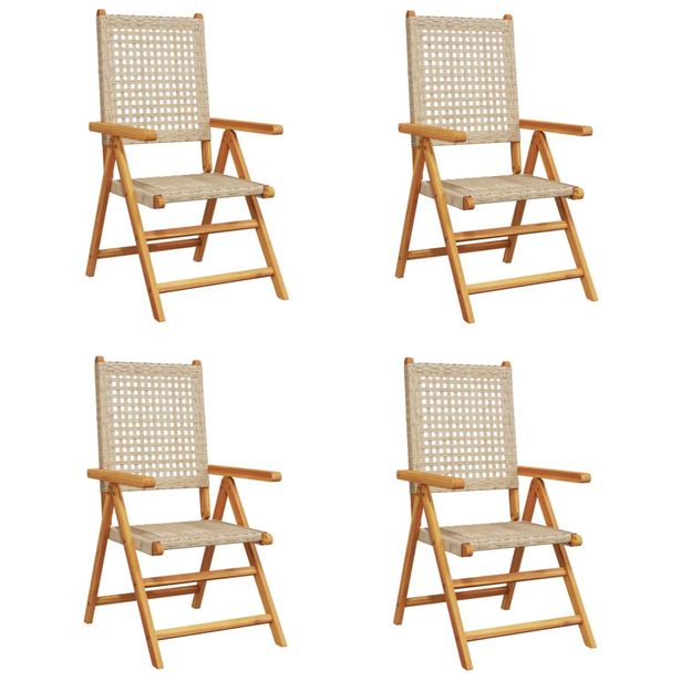 Puutarhan Nojatuolit 4 kpl beige polyrottinki ja täysi puu (14526)