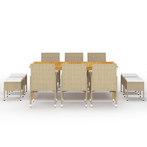 Puutarhan ruokailuryhmä 11-osainen beige (67873)