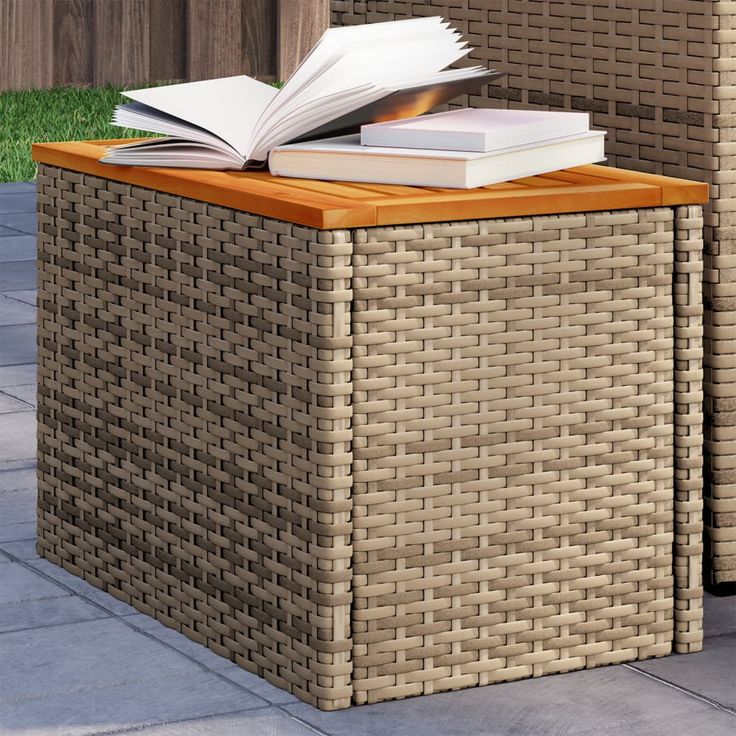 Puutarhan sivupöydät 2 kpl beige 55x34x37 cm polyrottinki puu