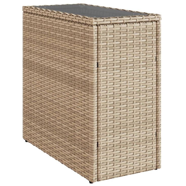 Puutarhan sivupöytä lasilevyllä beige 58x27,5x55 cm PE-rottinki (66071)
