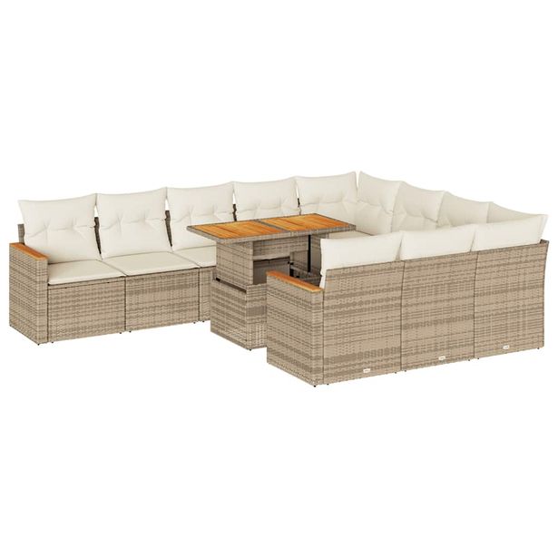 Puutarhan sohvasarja 11-osainen tyynyillä beige polyrottinki (27537)